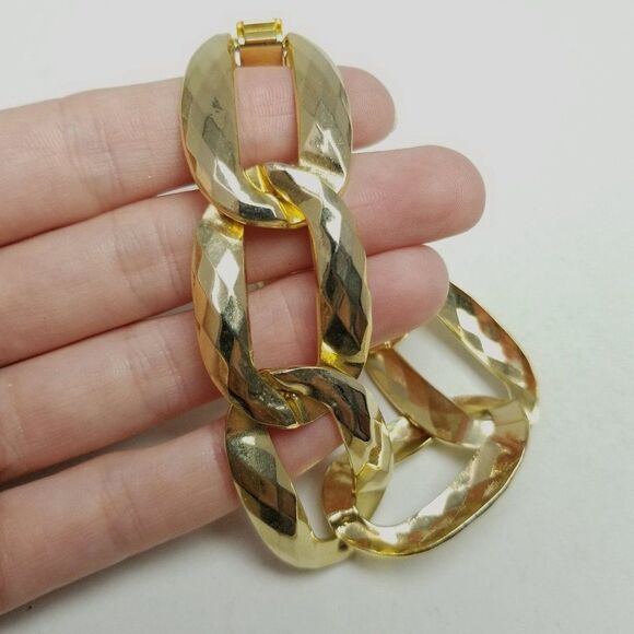 Vintage Chunky Gold Tone Chain Bracelet, Retro 80s Style Links, Estate - Picture 2 of 5